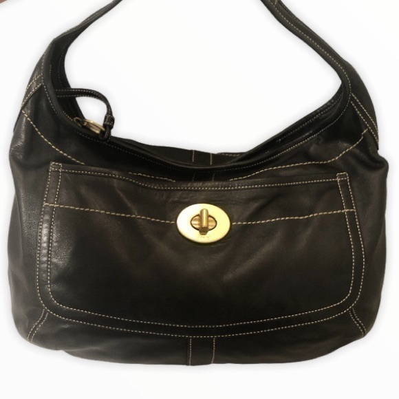 Coach ergo turnlock hobo bag black leather - Picture 1 of 10
